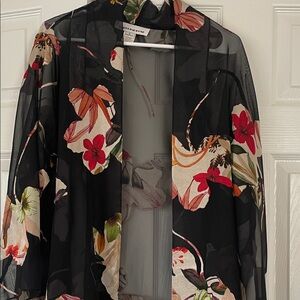 Sheer Floral Kimono - Black and Multicolor